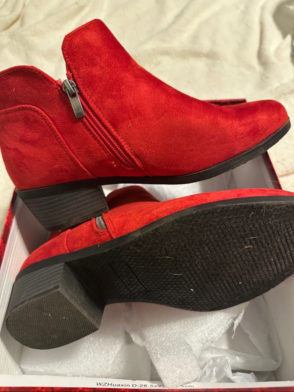Women's Red Suede Ankle Booties with Side Zip